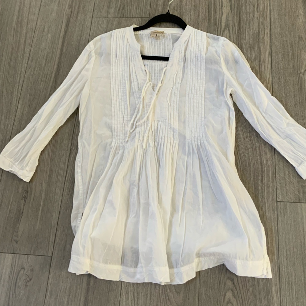 Holding Horses Anthropologie Sansi White Pintuck 3/4 Sleeve Tunic Top Size 2